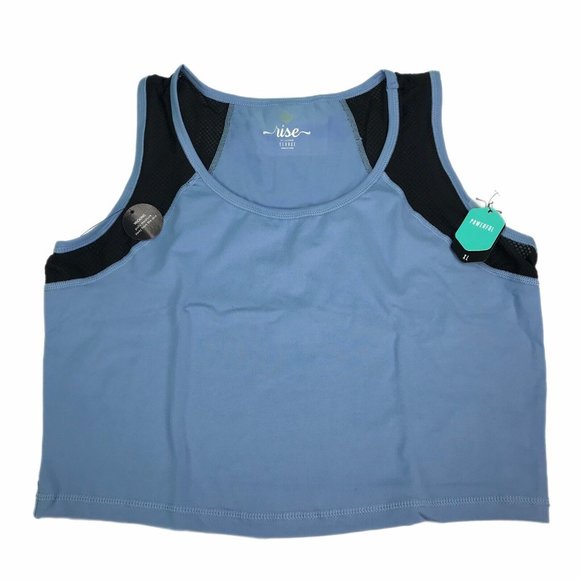 Womens Cropped Tank XL Lularoe Workout Top Blue Black Mesh Fitness Exercise - Picture 1 of 9